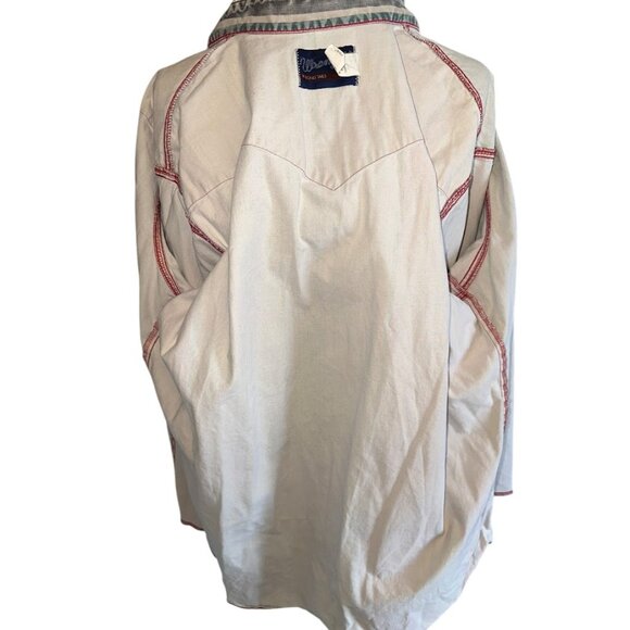 Vintage 1990s Wrangler Brushpopper Pearl Snap Distressed Shirt Size XL - Picture 6 of 7